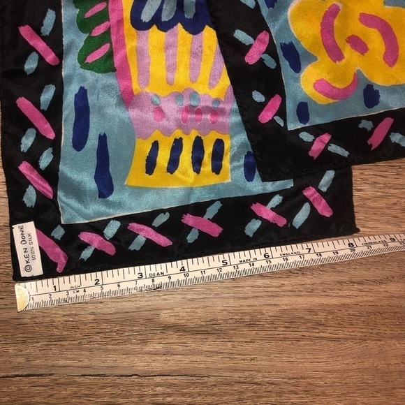 VTG 80s Ken Done Silk Long Tie Scarf Head Wrap Tropical Fish Floral Bright - Picture 5 of 6